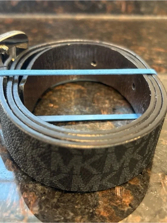 Michael Kors Black Logo-Print Womans Belt with Silver Buckle - Picture 5 of 11